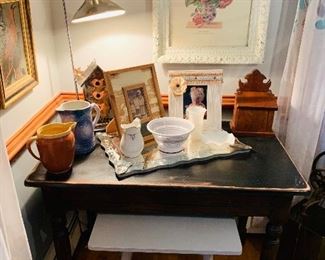 Antique Farm Table $150 
Mid Century Lazy Susan Table $65