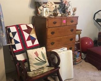 chest of drawers, rocking chair, home decor, lamps