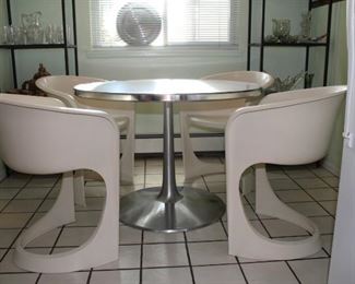 vintage Steen Ostergaard for Cado chrome pedestal table & molded chairs