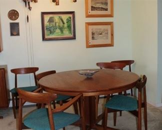 Danish teak 52" dining table, and 8 chairs