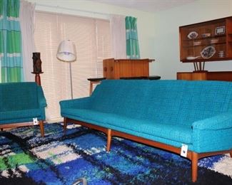 vintage Bramin sofa & chairs, all with teak bases & original fabric