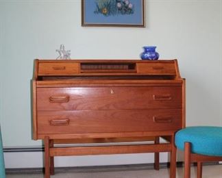 vintage Danish teak dressing table/secretary with stool