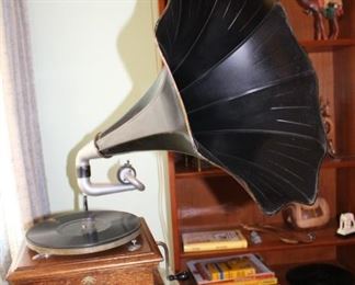 antique Victor "talking machine" with morning glory horn