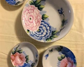 Occupied Japan hand painted master bowl and berry bowls  