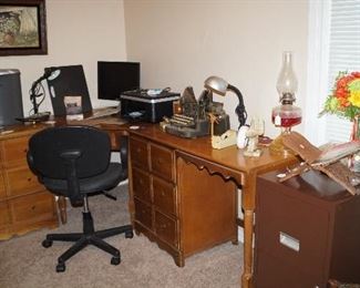 desk unit, desk chair, office items, 2 drawer file cabinet