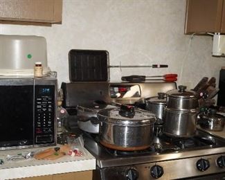 pots and pans, Tupperware, coffee maker,