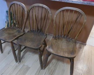 Antique bent oak pegged chairs 