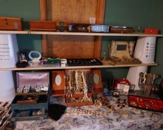 Jewelry, small cedar boxes, other boxes
