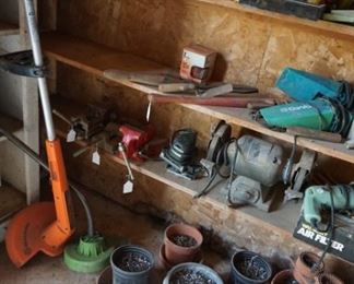 flowers pots, tools