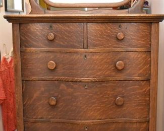 Antique Serpentine Oak Highboy Chest / Dresser with Mirror