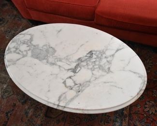 Vintage Cocktail / Coffee Table (Carved Wood Base with Marble Top)