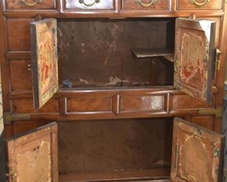 Antique / Vintage Asian Burlwood Cabinet with Brass Hardware 