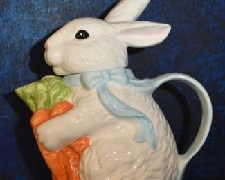 Figural Bunny Rabbit Pottery Pitcher 