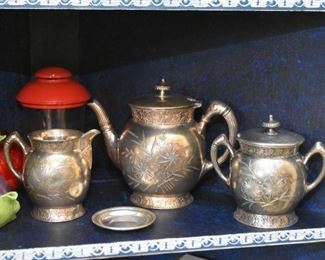 Vintage Etched Silver Plate Tea Set