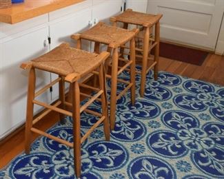 2 are SOLD - Set of 3 Bar / Counter Stools with Rush Seats