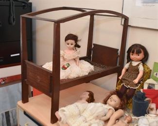 Antique / Vintage Wooden Doll Bed, Dolls