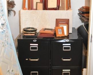 Picture Frames, Pair of Black Metal 2-Drawer File Cabinets