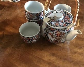 up close of the asian tea set
