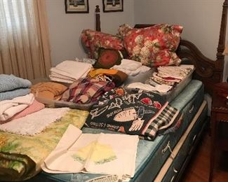 full size bed and mattress set and tons of bedding 