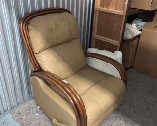 Leather and wood, rocker, recliner, rotates