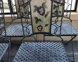 $195.00  Set of 6 folding iron chairs with painted back splats and lattice style seats 