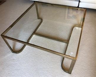 $145.00  Square brass cocktail table with beveled glass top 