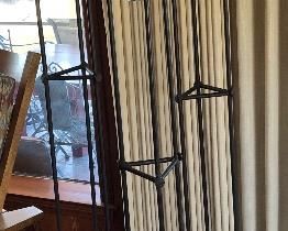 $85.00 Set of 3 wrought iron and hand blown glass style floor standing candle holders with battery powered candles  