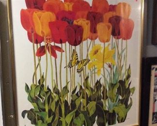 $35.00 Vintage Tony Chen framed picture of tulips and butterfly