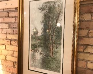 $95.00 Pair of hand colored engravings in gilt wood frames with double mats.