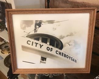$35.00 Framed black and white photo "City of Cheboygan" Straits of Mackinac Auto Ferry (formly the SS Ann Arbor Railroad No. 4 ferry - built 1906, renamed in 1937 when acquired by the State of Michigan).