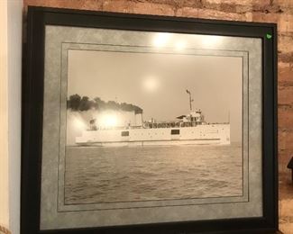 $75.00 Framed black and white photo "City of Cheboygan" Straits of Mackinac Auto Ferry (formly the SS Ann Arbor Railroad No. 4 ferry - built 1906, renamed in 1937 when acquired by the State of Michigan). 
