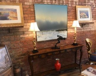 $595.00 Theodore Alexander console/hall table with parquetry and 4 drawers