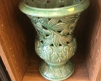 $12.00    12"  tall green celadon ceramic flower pot.  