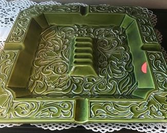 $15.00 Mid Century Modern green ceramic ashtray  
