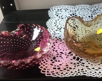 $8.00 each - your choice blown bubble glass ashtrays or candy dishes.