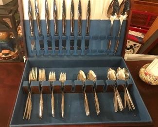 $75.00  1965 YOUTH pattern stainless steel flatware  1847 Rogers Bros.  8 - 5 pc. Place settings, 2 vegetable spoons.  Flatware box included if you want it.  