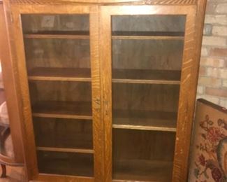$495.00 Antique quarter sawn oak bookcase with 8 shelves and 2 glass doors over 2 drawers  - circa 1910   44 x 13 x 61"  Gorgeous!