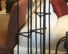 $85.00 Set of 3 wrought iron and hand blown glass style floor standing candle holders with battery powered candles  