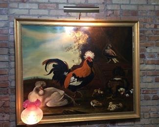 $795.00 Original signed oil painting, fowl scene, on canvas in gilt wood frame.  Purchased in New York City 30 or 40 years ago.  
