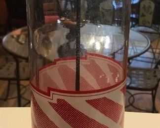 $22.00 Bloomingdale's “Bloomies” glass straw holder with top, very cool.