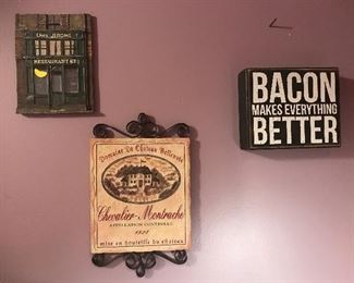 $6.00 each  Kitchen wall plaques.  Bacon, French Chateau, and French Restaurant.  you can buy just one.