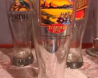 $8.00 3 Beer glasses.  Fordham Brewing Co., Oregon honey Beer, and Sundance Boulder Beer.