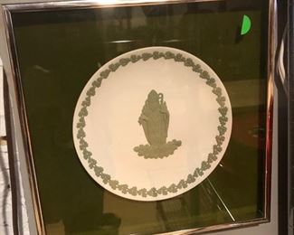 $15 Wedgwood 6 1/2" plate, framed.  Figure is St. Patrick.  Green trim is for St. Patrick's Day.