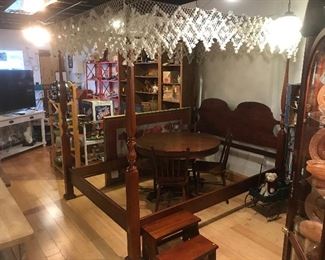 $225.00 Queen size pencil post canopy bed, Colonial Revival style. No mattress or box springs.                    
                                                                                                           
$45.00  Wood bed or library steps. 