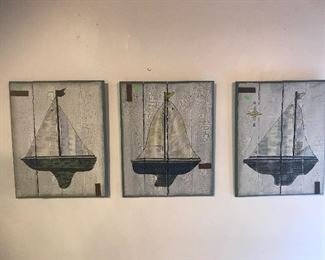 $20.00 3 Wood sailboat paintings