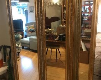 $185.00 Full size tri-folding, bi-directional dressing mirror in gilt gesso frame. Each section is 16” x 70” .  Really great bedroom mirror!   