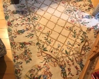 $85.00 Hand needlepoint rug with "Meissen" style monkeys  68" x 43" 