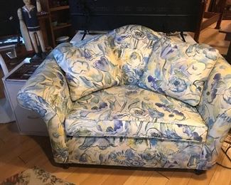 $175.00  Loveseat from Expressions.  Cotton upholstery, very good but needs cleaning.  