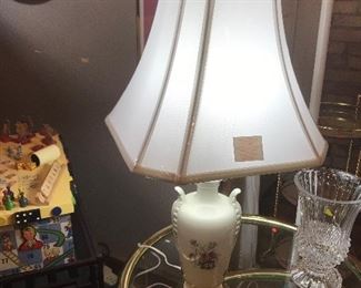 $20.00  Porcelain lamp with new silk shade.  24"
