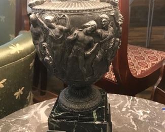 $195.00 Hollywood Regency style, vintage table lamp with Grecian urn form on marble and wood base 